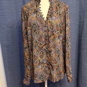 Express Multicolor Paisley  Long sleeved Flowy Button Down Blouse fall autumn